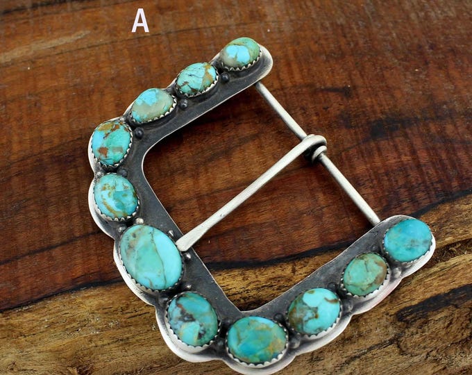 925 Sterling Silver Western Belt Buckle with Turquoise Cabachons