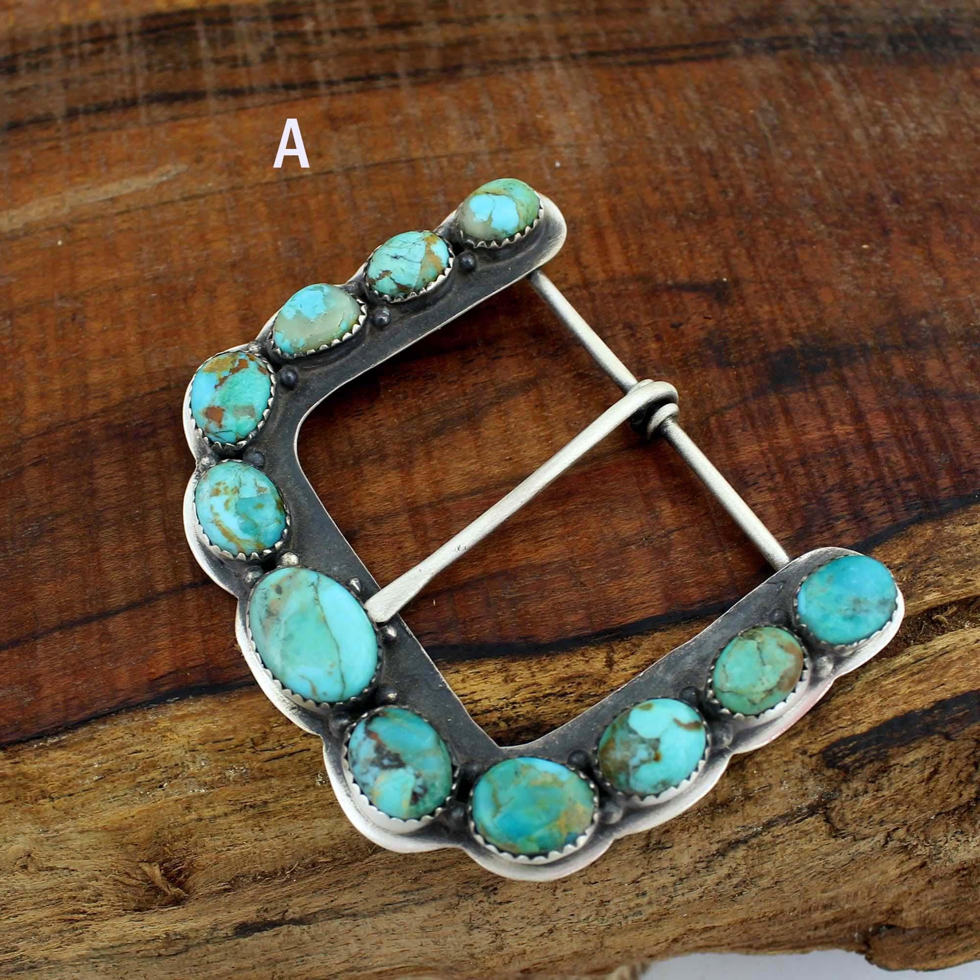 925 Sterling Silver Western Belt Buckle With Turquoise Cabachons