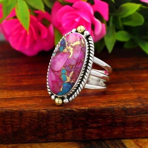 Pink Oyster Turquoise Ring, 925 Sterling Silver Ring Pink Spiny Oyster Turquoise Ring, Handmade Ring, Turquoise Ring, Perfect For Her