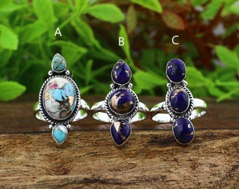 Multi Copper Turquoise Handmade Western Style Cotton Candy 925 Sterling Silver Adjustable Ring