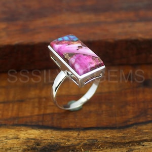 Pink Oyster Turquoise Ring, 925 Sterling Silver Ring Pink Spiny Oyster Turquoise Ring, Handmade Beauty Ring, Turquoise Ring, Gift For Her