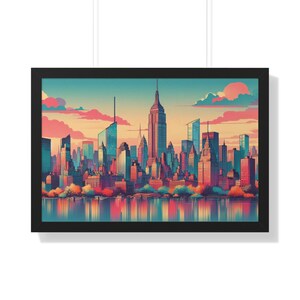 Vibrant Cartoon New York Cityscape Digital Print – NYC Wall Art, Colorful City Poster, Printable Urban Decor, Instant Download