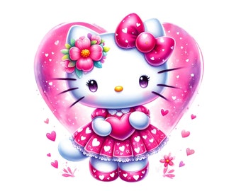 Hello pink dress Kitty PNG | pink bow | pink hearts | pink love kitty png | Kitty Girl PNG | Pink Dress | Kawaii kitty PNG, Instant Download