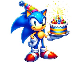 Sonic the Hedgehog Birthday and Watercolor Digital design PNG file for sublimation, Sonic Party, Sonic Kid's Birthday, Sonic png, Sonic SVG