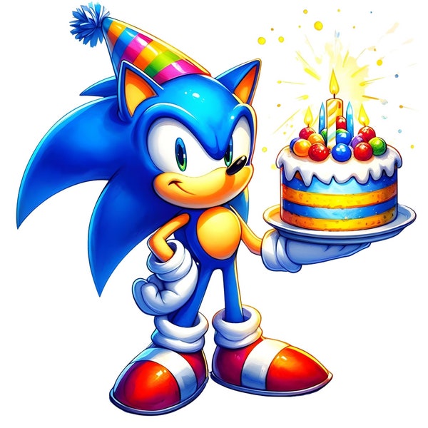 Sonic the Hedgehog Birthday and Watercolor Digital design PNG file for sublimation, Sonic Party, Sonic Kid's Birthday, Sonic png, Sonic SVG