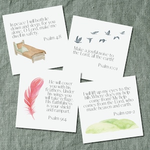 Tarjetas de memorización de salmos para niños / Tarjetas de memorización de versículos bíblicos imprimibles / Juego de memorización de las Escrituras para niños con salmos e ilustraciones
