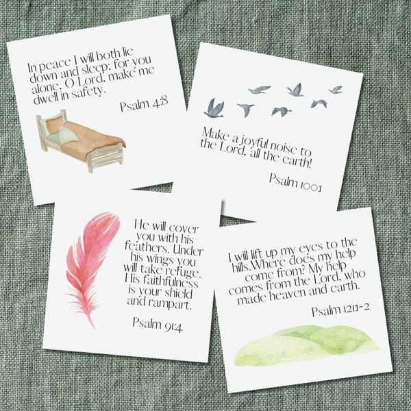 Kids Psalms Memorization Cards | Printable Bible Verse Memory Cards | Children's Scripture Memory Set with Psalm and Illustration