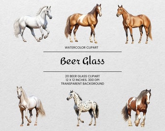 Horses Clipart - 20 PNGs - Transparent - Watercolor Horse Sublimation Designs -  Farm Animals PNG - Digital Download - For Commercial Use
