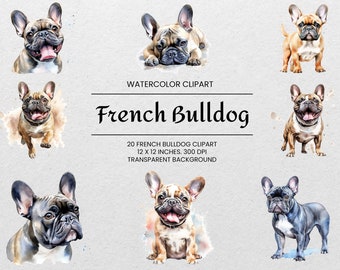 French Bulldog Clipart - 20 PNGs - Transparent - Watercolor Dog Clipart - Dog Portrait - For Commercial Use -  Frenchie Mom Gift