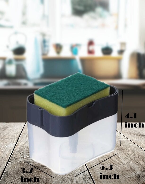 TSV 385ml Dish Soap Dispenser and Sponge Holder for Kitchen Sink (Include  Sponge)