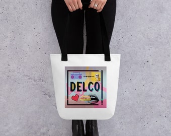 BOLSO DE MANO DELCO - Bolso de mano Delco Neo Pop art, regalo delco, divertido del condado de Delaware, diseño delco.
