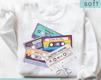 Custom Concert Shirt, Vintage Cassette Tape Sweatshirt For Concerts, Music Fan Gifts, Country Music Gift, Personalized First Concert Sweater