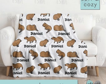 Capybara Blanket, Capybara Gift, Custom Name Blanket, Capybara Throw Gift, Capybara Present, Capybara Bedding, Personalized Name Capybara