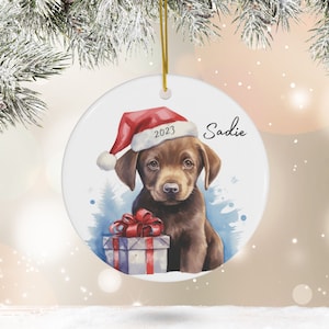 Chocolate Lab Ornament, Personalized Chocolate Labrador Retriever Christmas Decor, Custom Dog Lover Gift, 2024 Pet Keepsake Xmas Bauble Art