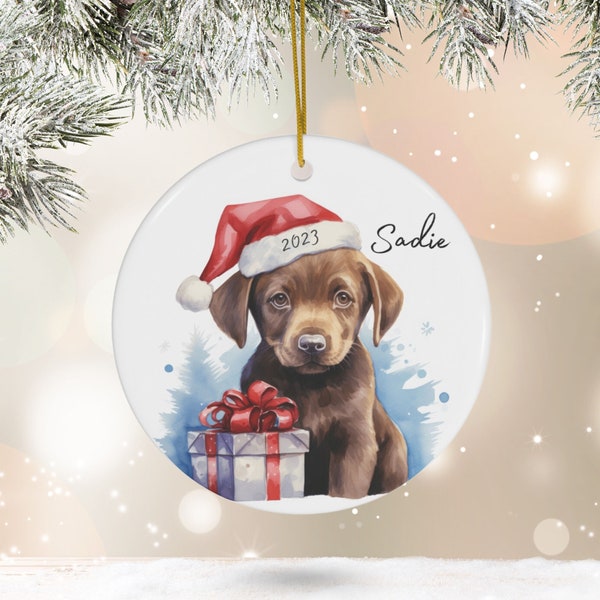 Chocolate Lab Ornament, Personalized Chocolate Labrador Retriever Christmas Decor, Custom Dog Lover Gift, 2023 Pet Keepsake Xmas Bauble Art