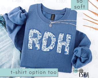 Sweat RDH, chemise RDH toile de Jouy, pull coquette hygiéniste dentaire, cadeau fête des mères, chemise RDH florale, cadeau de remise des diplômes n°15