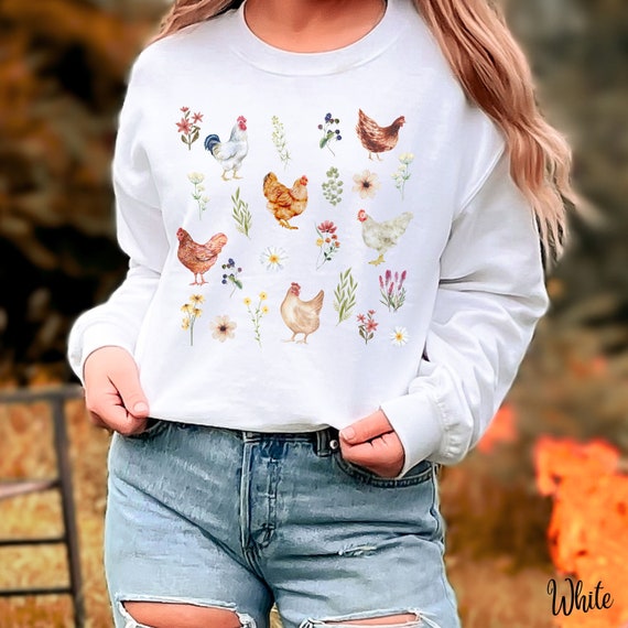 Chicken Sweatshirt, Chicken Lady Gift, Western Watercolor Chicken Tshirt, Farm Girl Gift, Chicken Shirt, Country Chicken Wildflower Sweater