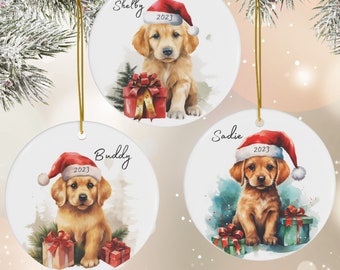 Golden Retriever Ornament, Personalized Golden Retriever Art Christmas Decoration, Custom Dog Lover Gift, 2023 2024 Pet Keepsake Xmas Bauble