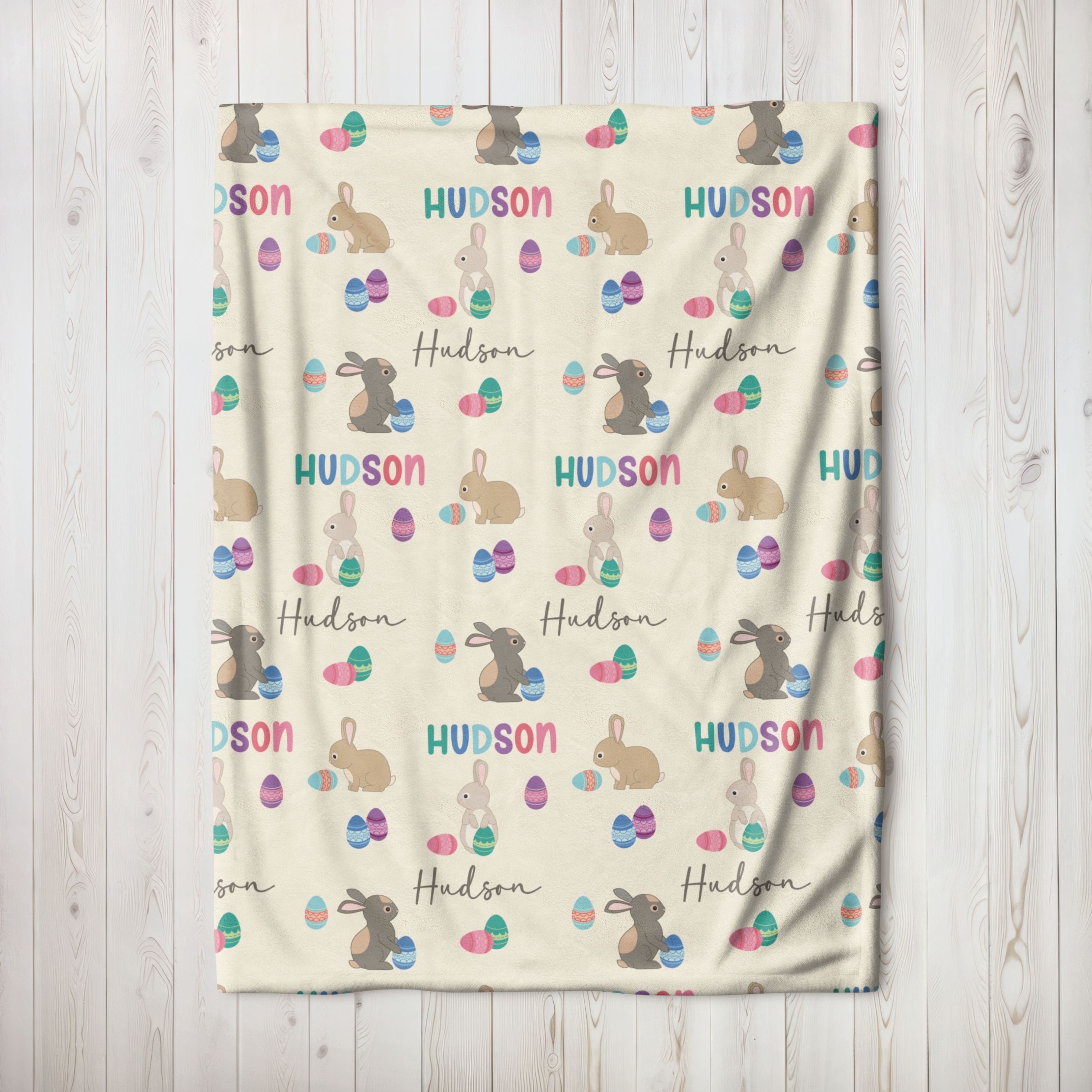 Easter Bunny Blanket, Personalized Easter Gift, Custom Name Blanket, Personalized Easter Egg Blanket,  Festive Easter Bedding, Easter Throw