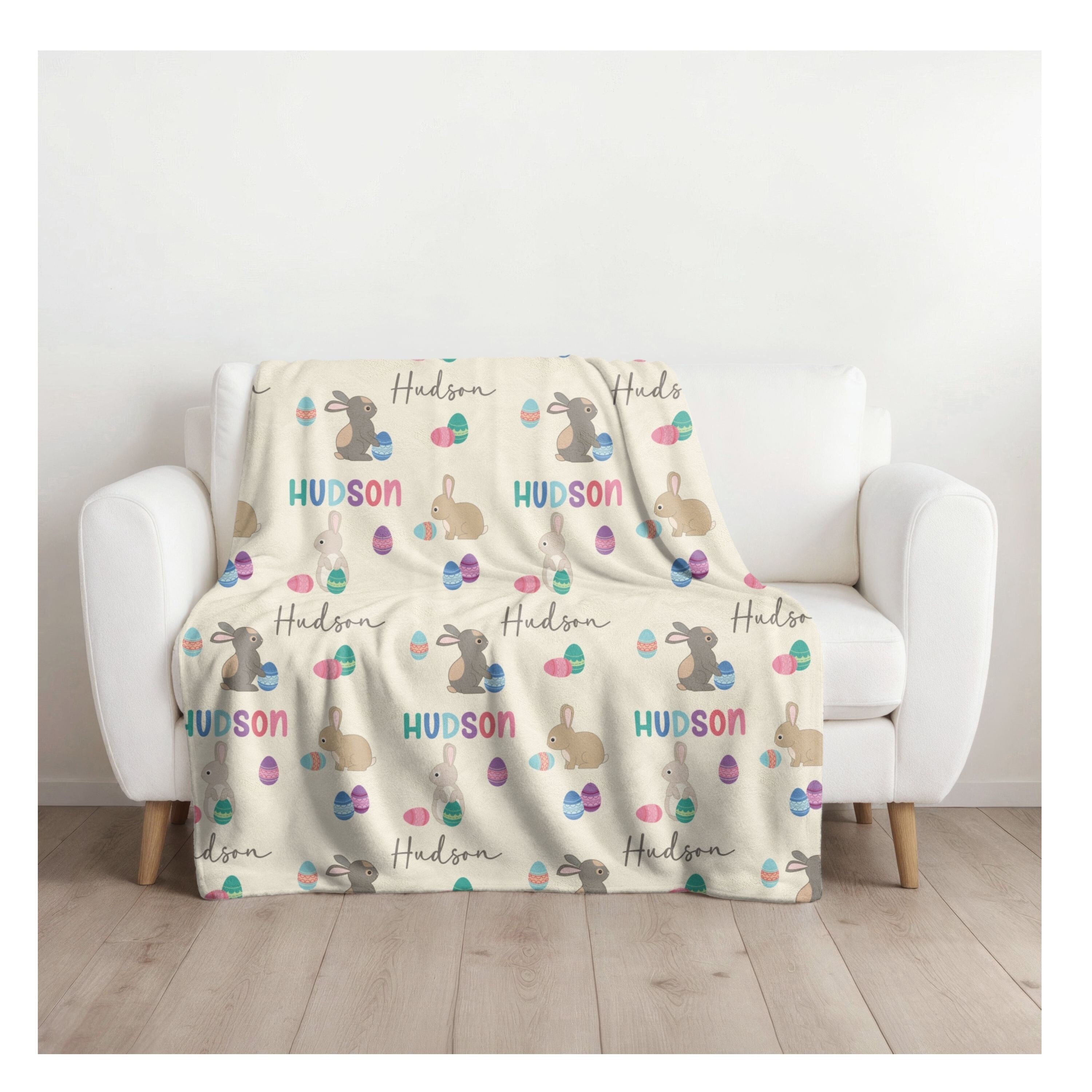 Easter Bunny Blanket, Personalized Easter Gift, Custom Name Blanket, Personalized Easter Egg Blanket,  Festive Easter Bedding, Easter Throw