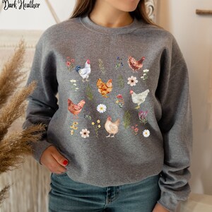 Chicken Sweatshirt, Chicken Lady Gift, Western Watercolor Chicken Tshirt, Farm Girl Gift, Country Chicken Wildflower Sweater long sleeve crewneck pullover sweater. Christmas gift for Farmers, birthday present gardeners, harvest time or farm life