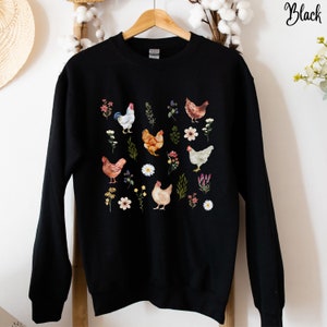 Chicken Sweatshirt, Chicken Lady Gift, Western Watercolor Chicken Tshirt, Farm Girl Gift, Country Chicken Wildflower Sweater long sleeve crewneck pullover sweater. Christmas gift for Farmers, birthday present gardeners, harvest time or farm life
