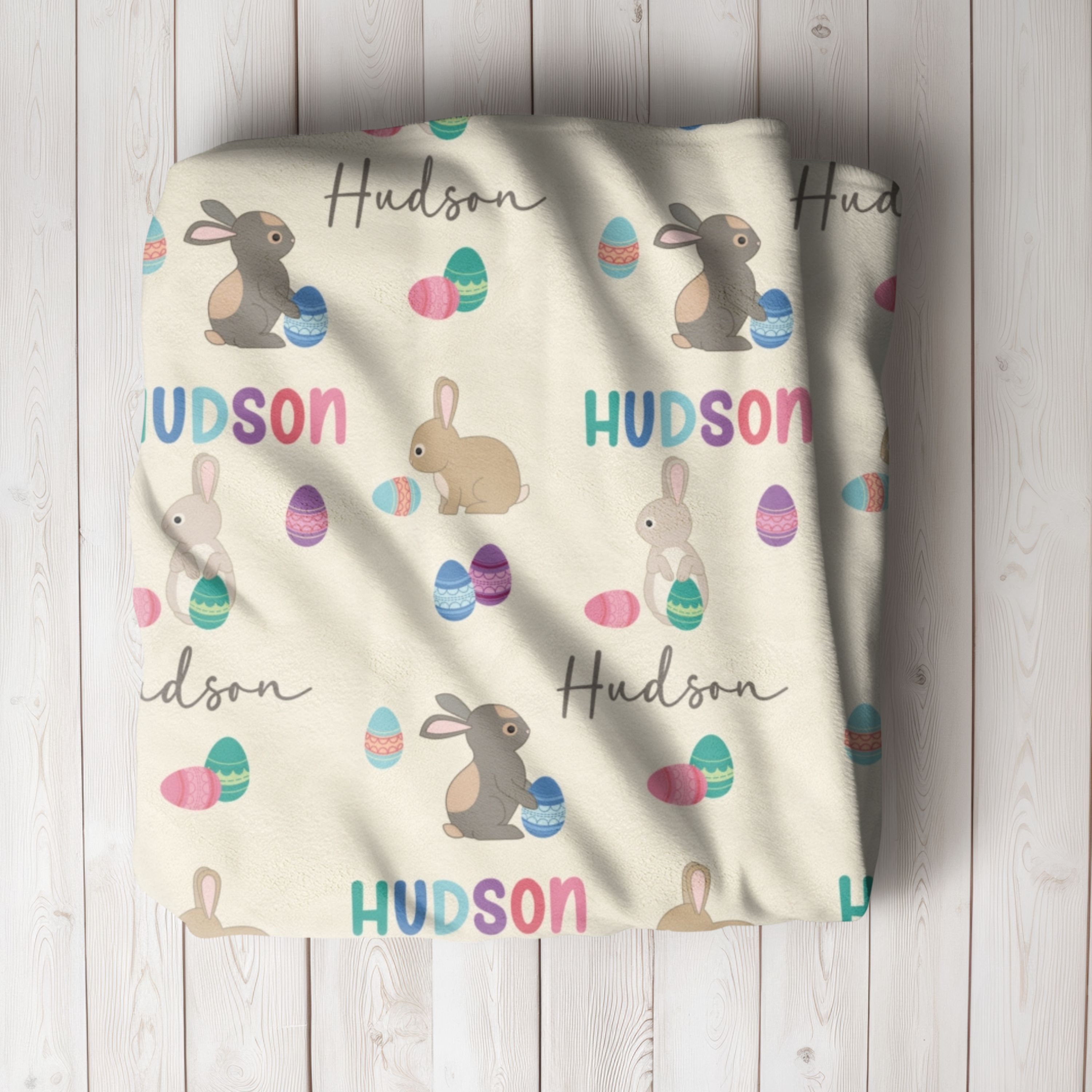 Easter Bunny Blanket, Personalized Easter Gift, Custom Name Blanket, Personalized Easter Egg Blanket,  Festive Easter Bedding, Easter Throw