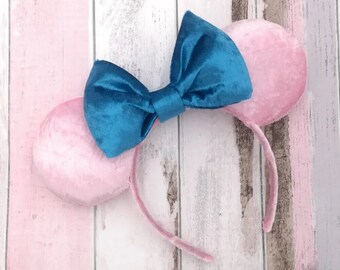 Disney Minnie Mouse Ears Inspired Headband - Luxury Pink Velvet Blue Bow - Princess Sleeping Beauty Christmas Gift