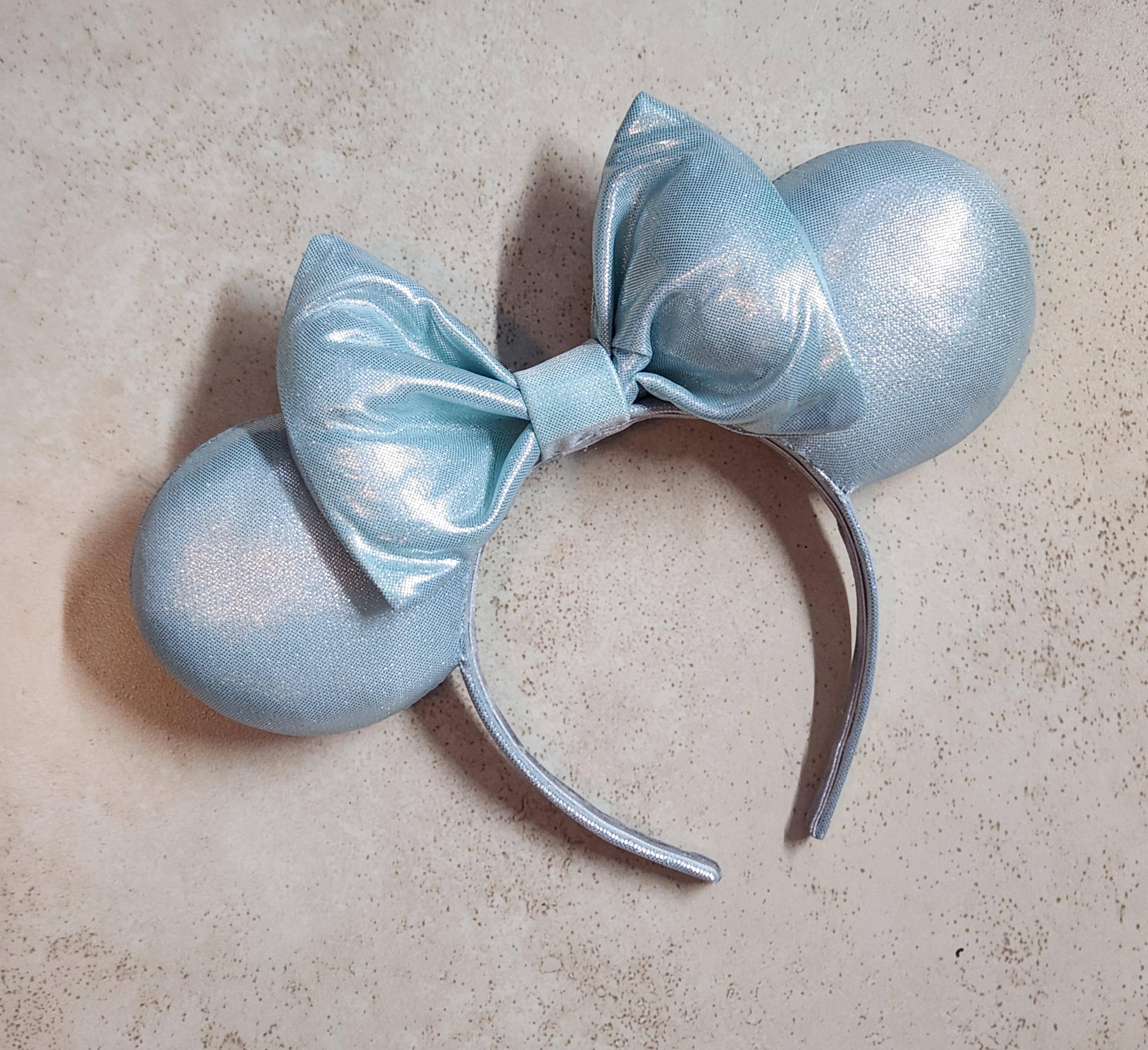 Disney Gray and Light Blue Minnie Ear Headband with Bow Disney Parks Winter Blue Minnie Mouse Ears Headband NEW | eBay main image 2