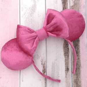Disney Minnie Mouse Ears Inspired Headband - Luxury Bright Pink Velvet - Princess Barbie Halloween Christmas Gift