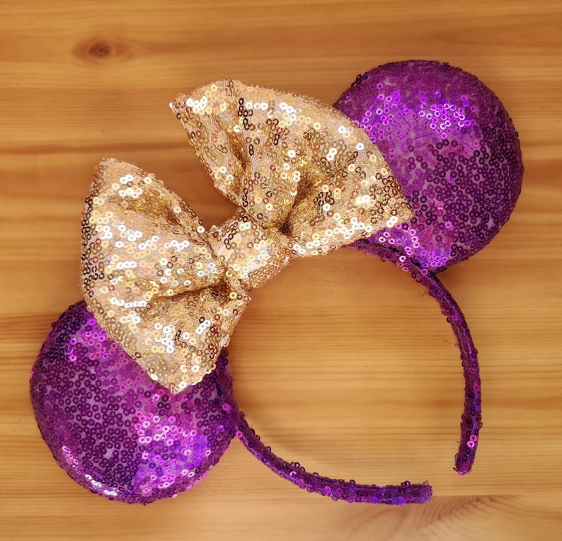 Sequin Minnie Mouse Style Headband for Kids - Rose Gold and Purple Princess Mouse Ears Sequin Minnie Mickey Headband Ears for  main image 3