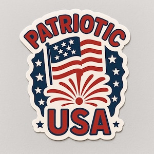 Patriotic USA Sticker with Flag and Fireworks – Red, White & Blue Vinyl Decal