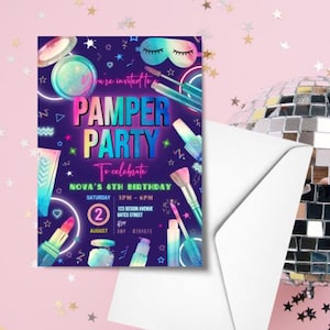 Pamper party birthday invitation template instant digital editable download DIY templet