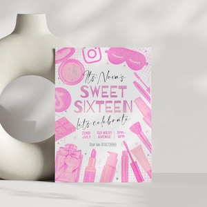 Editable sweet sixteen birthday invitation 16th birthday invite template Sixteenth birthday party pink instant download