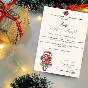 Carta de llegada de elfo editable descarga digital imprimible carta de Navidad niña elfo
