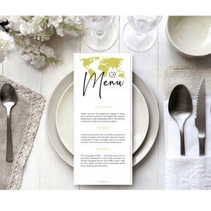Travel menu card template wedding table menu bride breakfast menu editable printable templet