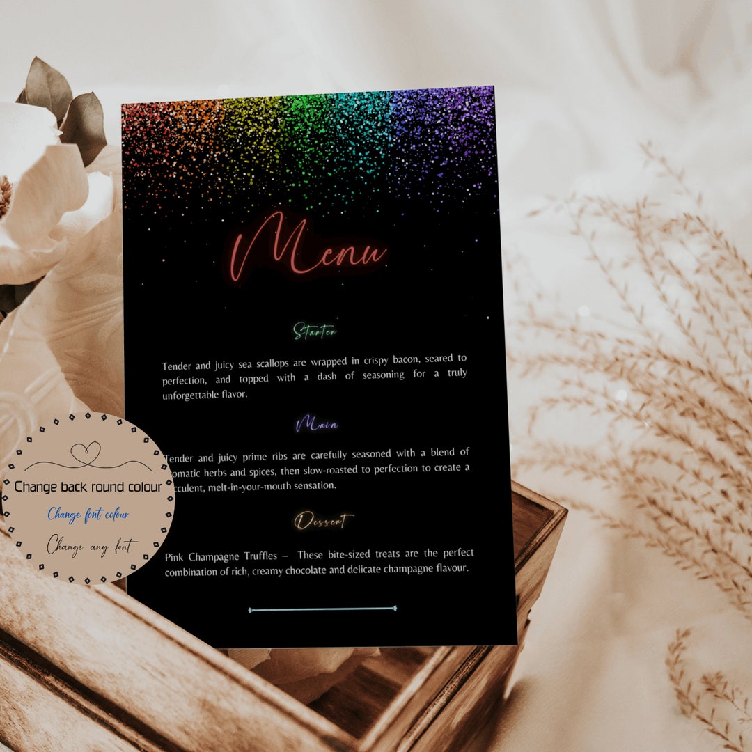 Pride Menu Template Editable Table Menu Printable Digital Etsy