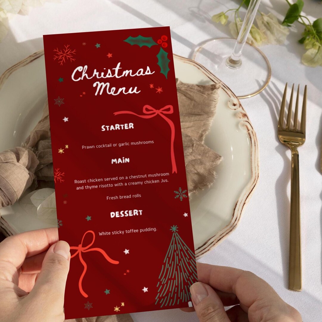 Editable Christmas Dinner Menu Template: Festive Holiday Party Decor ...