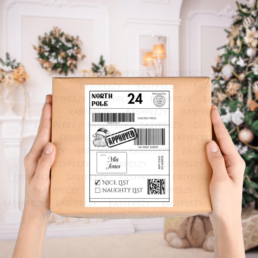 Christmas Shipping Label, Parcel Sticker, Editable Postage Label ...