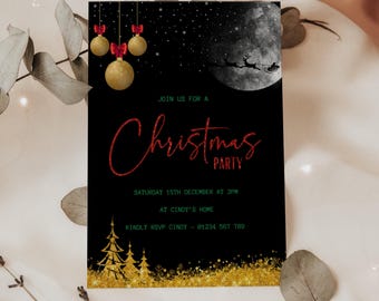 Christmas invitation template personalised Xmas party invite printable invitation card digital download