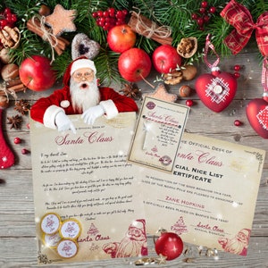 Paquete imprimible de carta de Santa, bonita lista, certificado, llave mágica, moneda de chocolate, descarga digital instantánea de Navidad
