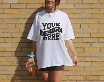 Comfort Colors C1717 White Shirt Mockup Oversized Aesthetic Mock Model Mockup 1717 Mockup Outdoor Moonlit Mockups Tumbler Mockup T Shirt Y2K