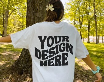 Comfort Colors C1717 Weiße Mockup Rückseite des Hemdes Übergroße Outdoor Mockup Modell Mockup Ästhetische Mock Weißes Hemd Mockup Minimalist Y2K Mock