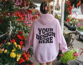 Light Pink Gildan 18500 Hoodie Mockup Back of Hoodie Mock Oversized Trendy Model Mockup Fall Pink Mockup Ai Mockup Moonlit Sweatshirt Mockup