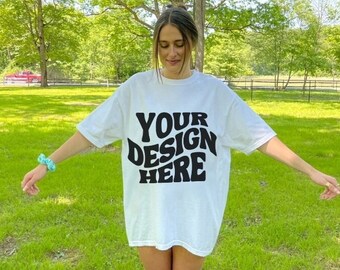 Comfort Colors C1717 White Shirt Mockup Oversized Outdoors Mockup Aesthetic Model Mockup Trendy Minimalist Boho Mock White Shirt 1717 Mockup