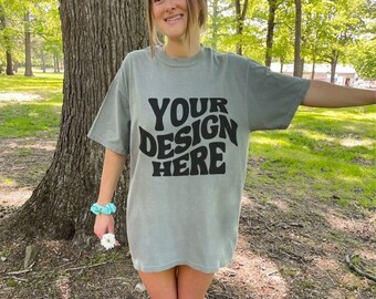 Comfort Colors C1717 Grey Mockup Oversized Outdoors Grey Mockup Aesthetic Summer Model Mockup Grey Shirt Boho Mockup Minimalist 1717 Mock