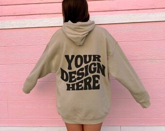Gildan 18500 Sand Back of Hoodie Mockup Beach Mockup Outdoors Aesthetic Mockup Nature Model Mockup Oversized Sweatshirt Mockup Beach Mock