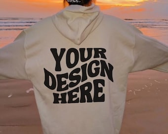 Gildan 18500 Sand Hoodie Mockup Beach Mockup Back of Hoodie Mockup Outdoors Mockup Nature Model Mockup Oversized Mockup Gildan Sweatshirt
