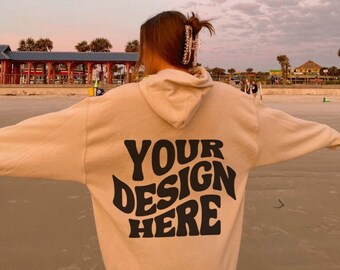Gildan 18500 Sand Back of Hoodie Mockup Beach Mockup Outdoors Aesthetic Mockup Nature Model Mockup Oversized Sweatshirt Mockup Beach Hoodie