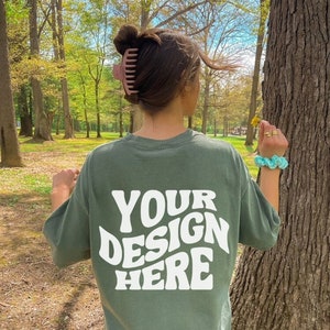 Comfort Colors C1717 Moss Mockup Back of Shirt Oversized Outdoors Moss Mockup Trendy Model Mockup 1717 Green Fall Shirt Aesthetic Back Mock